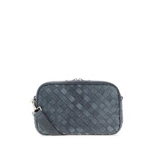 Bottega Veneta Men Air Force Blue Suede Small Camera Bag Crossbody Bag
